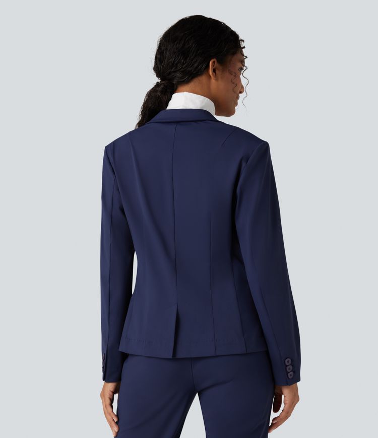 Wrinkle-resistant Notched Collar Long Sleeve Slim Work Blazer with Pockets