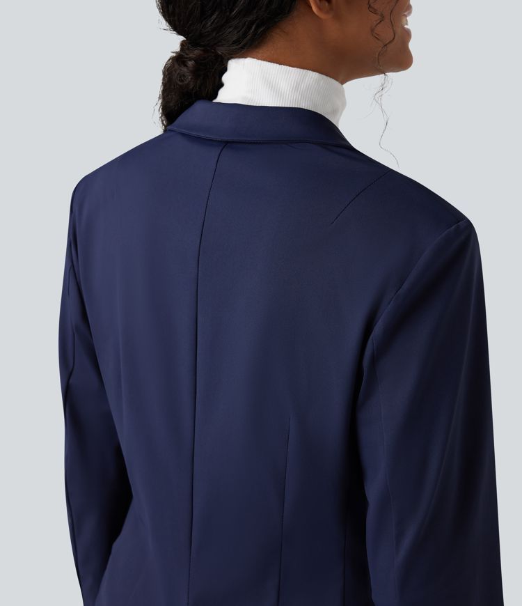 Wrinkle-resistant Notched Collar Long Sleeve Slim Work Blazer with Pockets