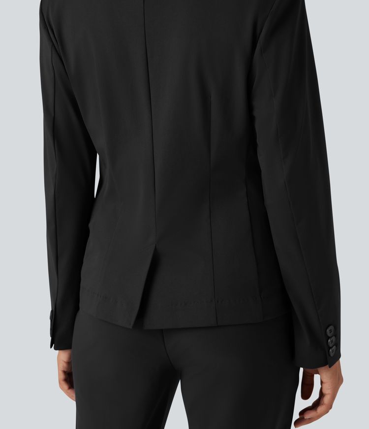 Wrinkle-resistant Notched Collar Long Sleeve Slim Work Blazer with Pockets