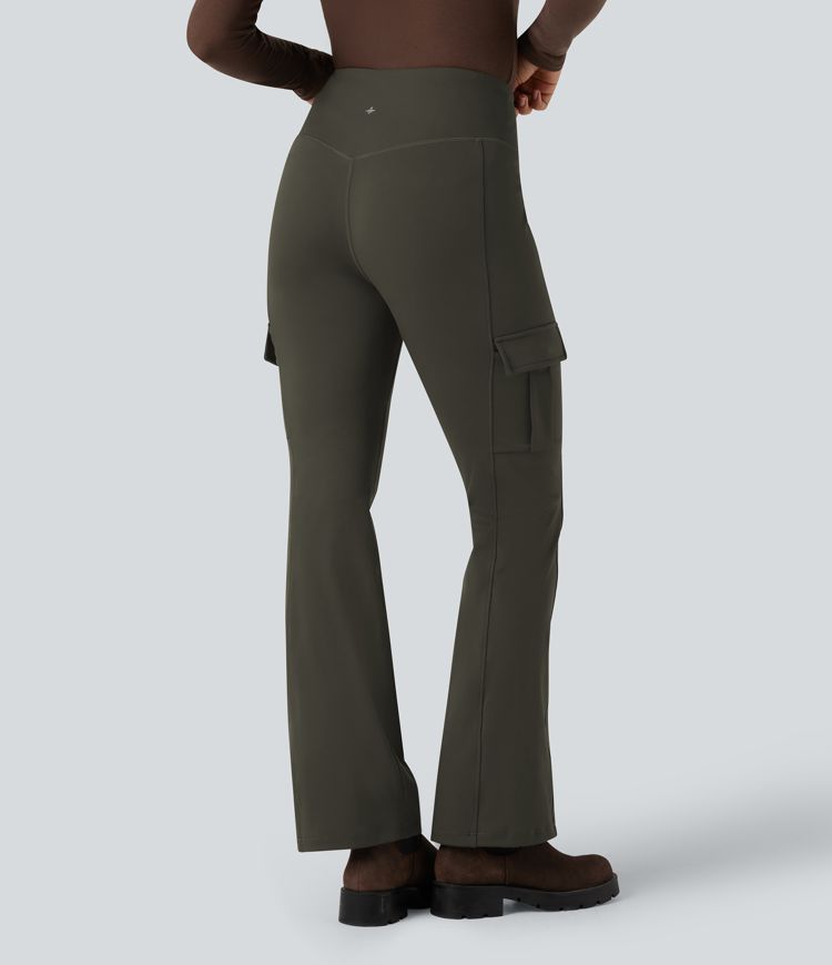 Mid Rise Flare Casual Pants with Pockets