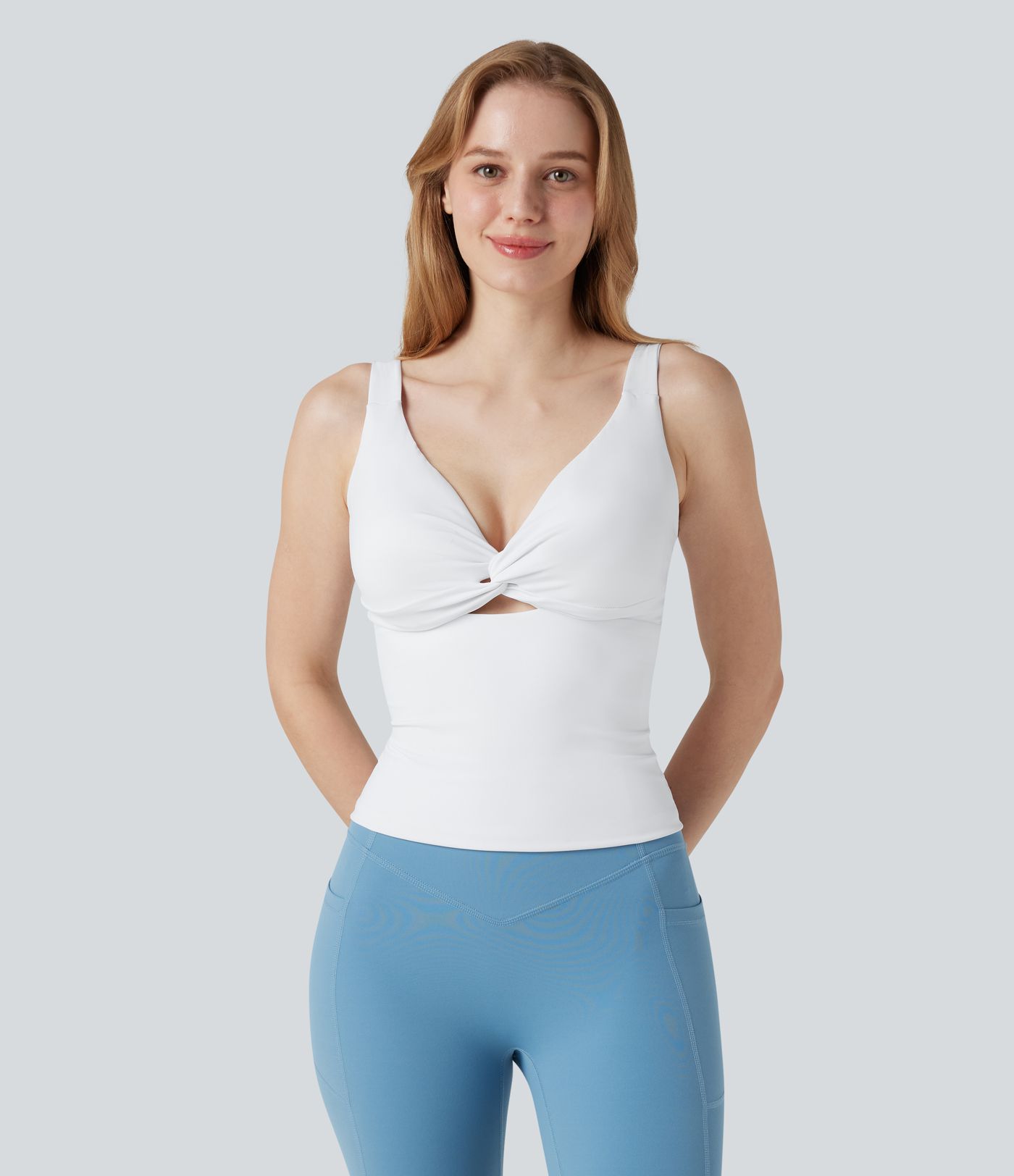 SoftlyZero™ Airy Twisted Cut Out Yoga Tank Top-Longer Length-D-F Cups-UPF50+