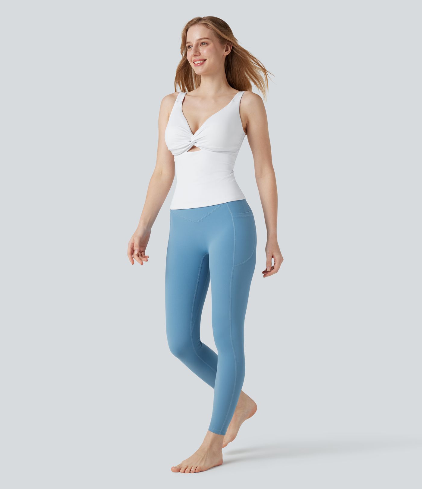 SoftlyZero™ Airy Twisted Cut Out Yoga Tank Top-Longer Length-D-F Cups-UPF50+