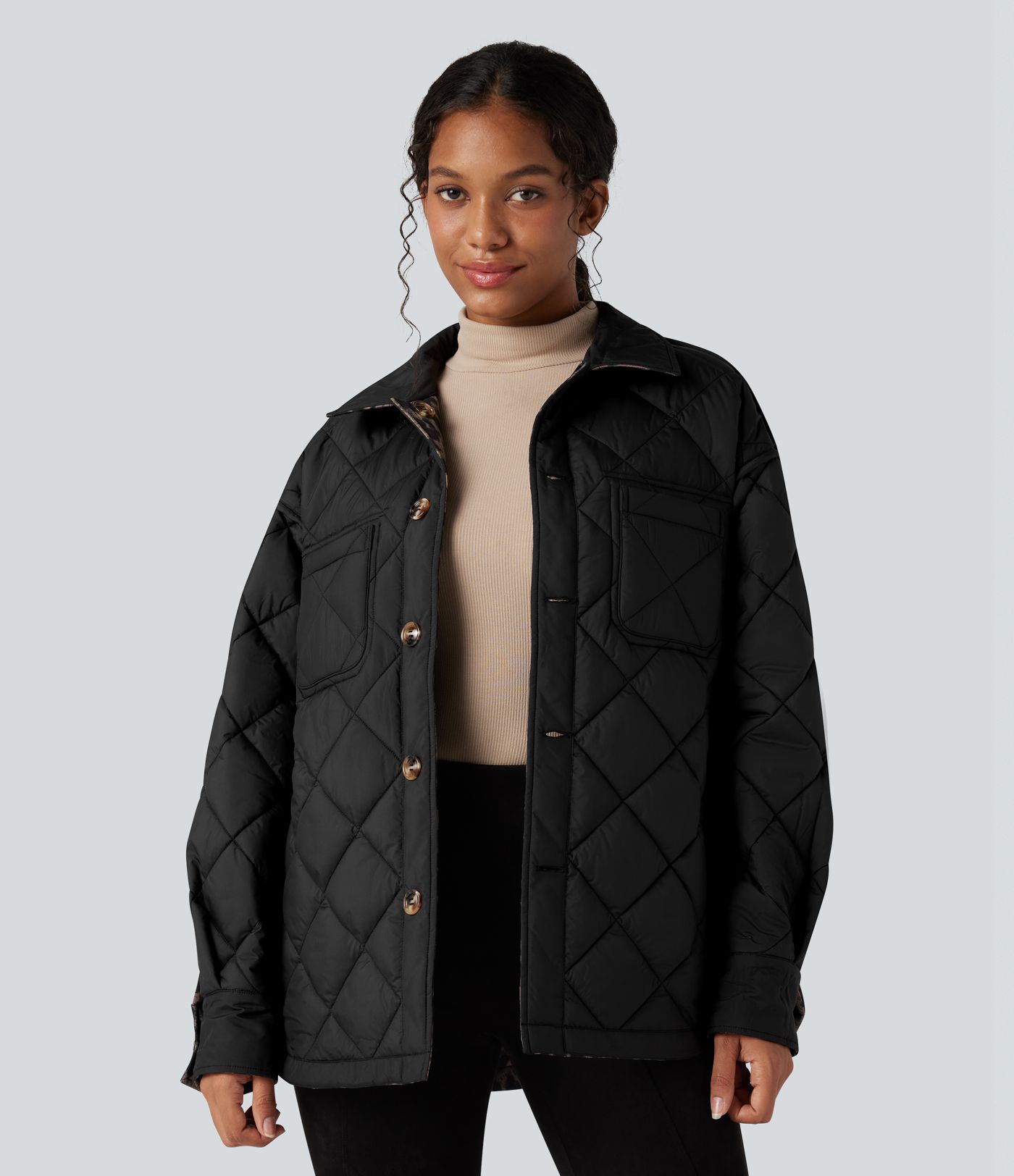 Doudoune réversible déperlante ourlet arrondi manches longues avec poches