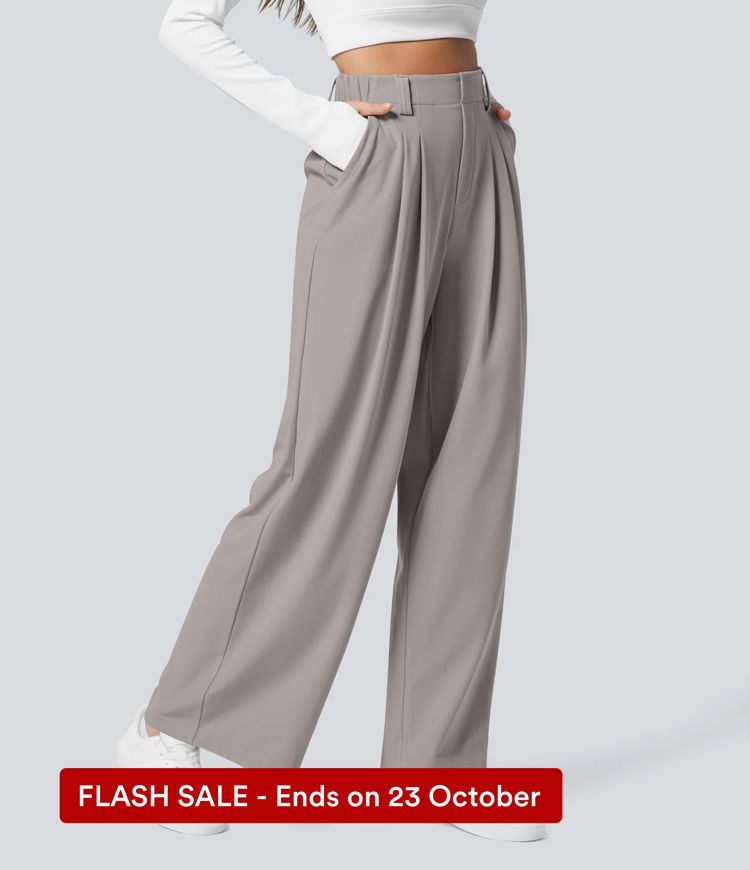 Halara Flex™ High Waisted Pocket Wide Leg Waffle Work Trousers