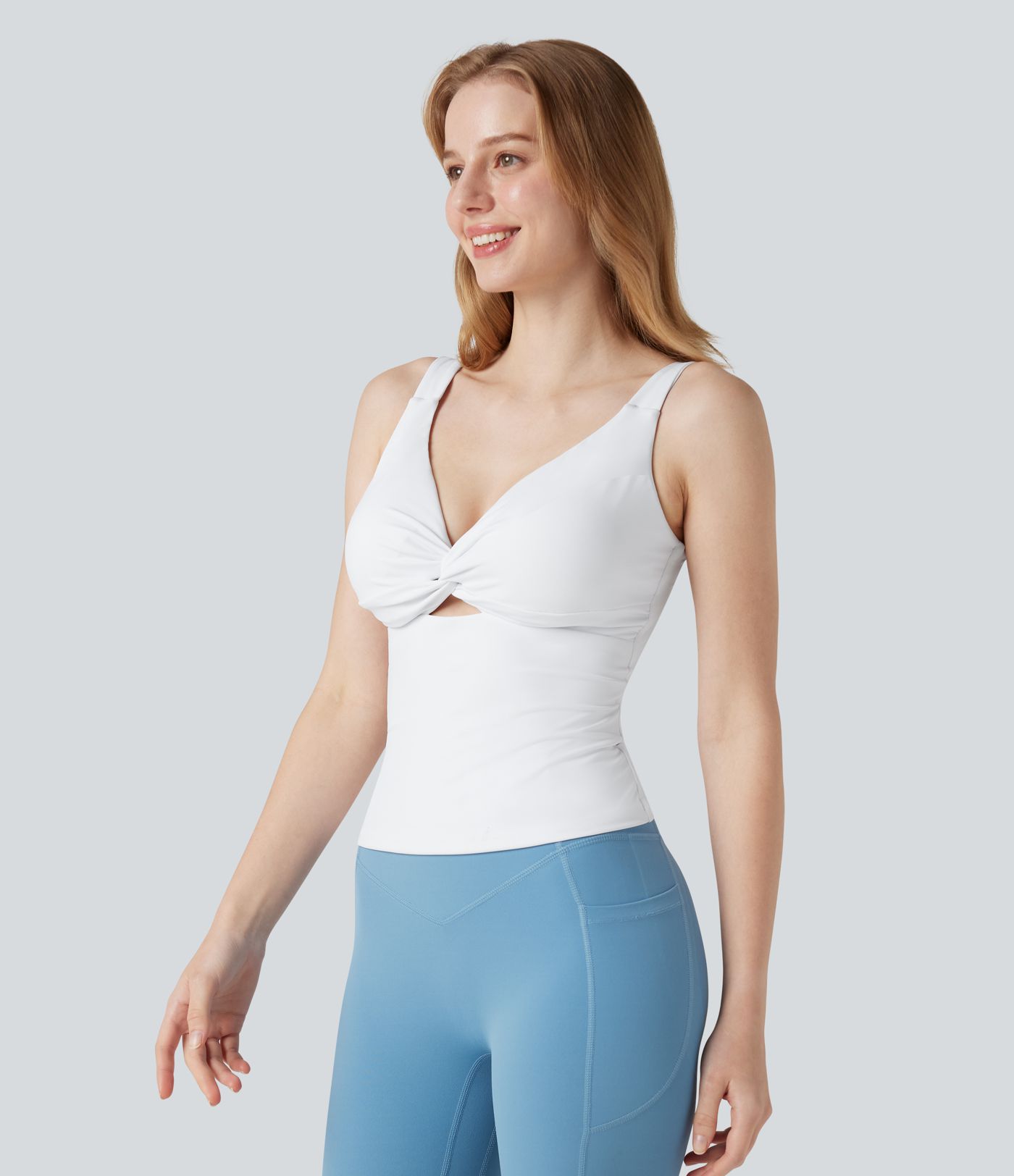 SoftlyZero™ Airy Twisted Cut Out Yoga Tank Top-Longer Length-D-F Cups-UPF50+