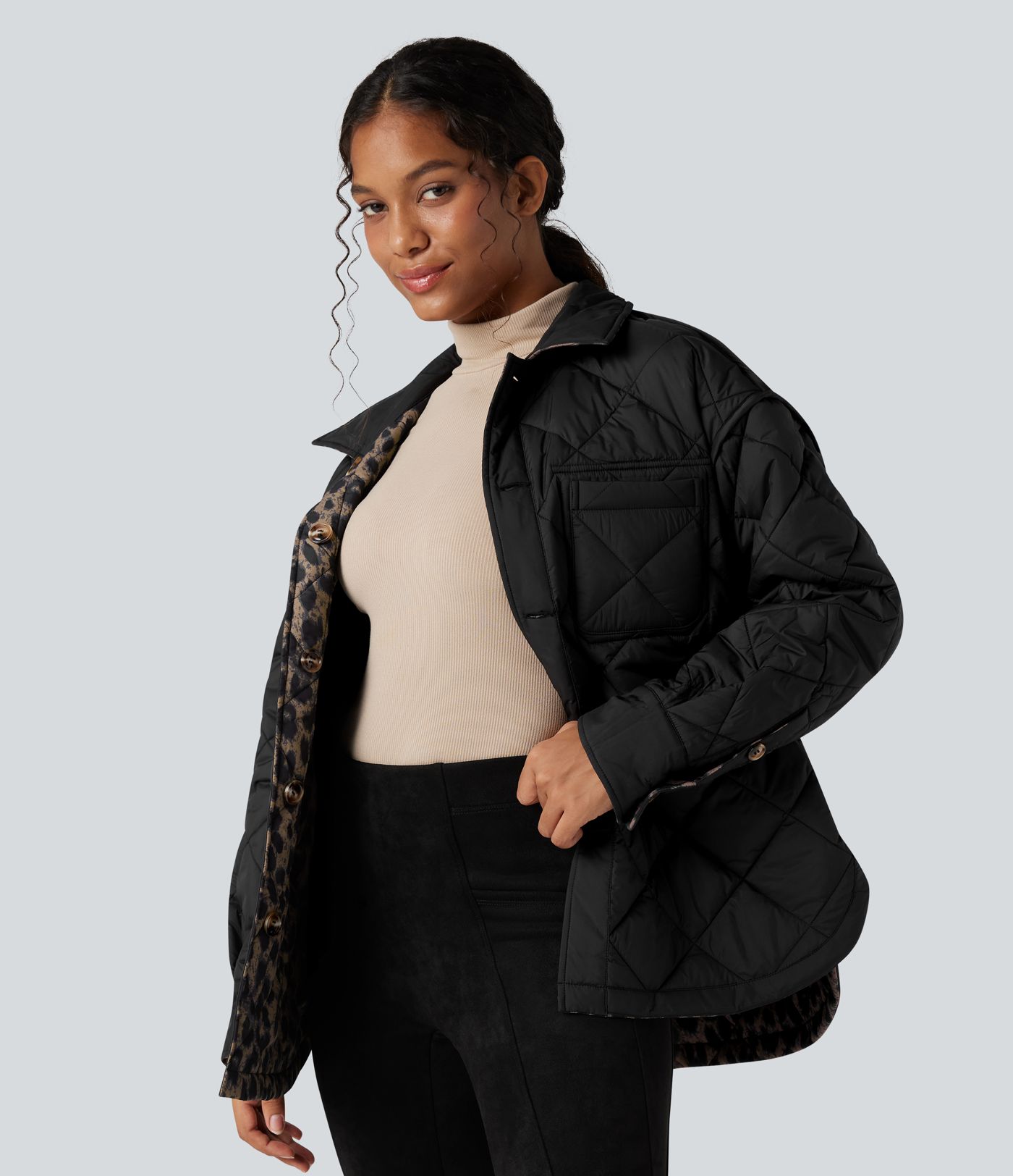 Doudoune réversible déperlante ourlet arrondi manches longues avec poches