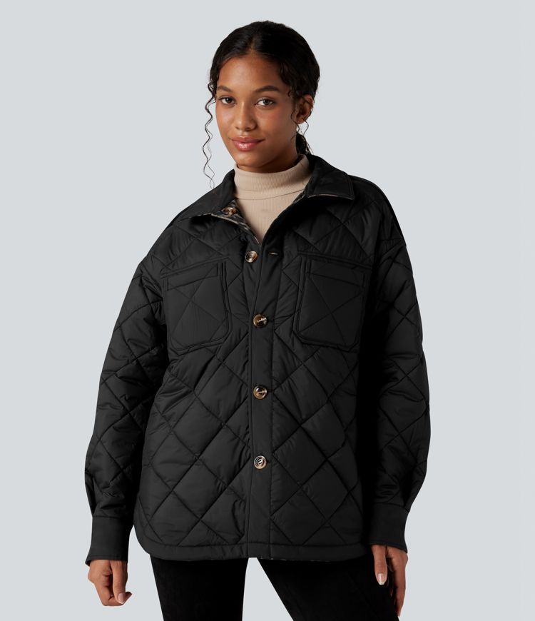 Doudoune réversible déperlante ourlet arrondi manches longues avec poches