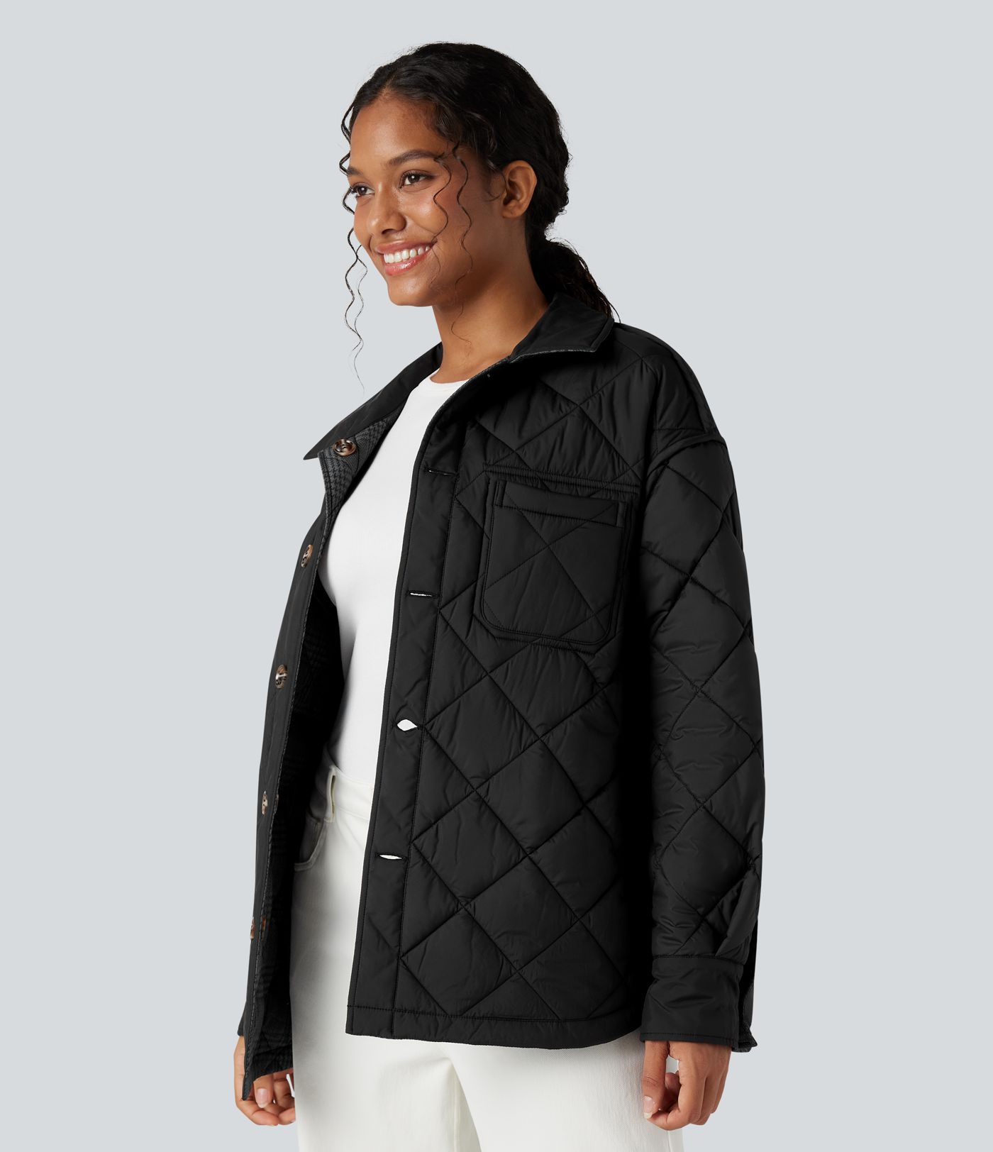 Doudoune réversible déperlante ourlet arrondi manches longues avec poches