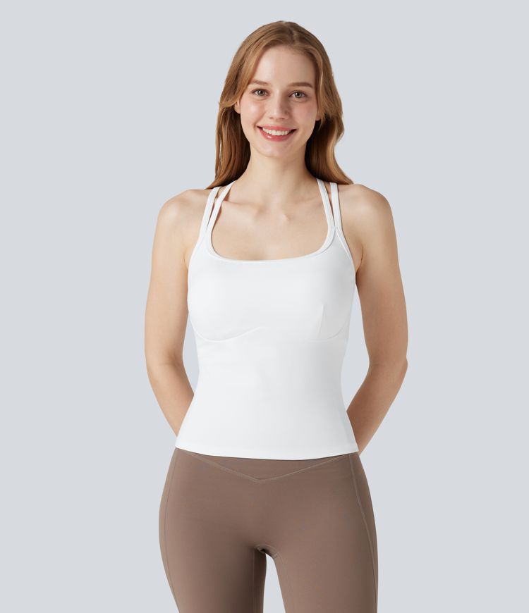 SoftlyZero™ Plush Double Straps Crisscross Back Yoga Tank Top-Longer Length-D-F Cups