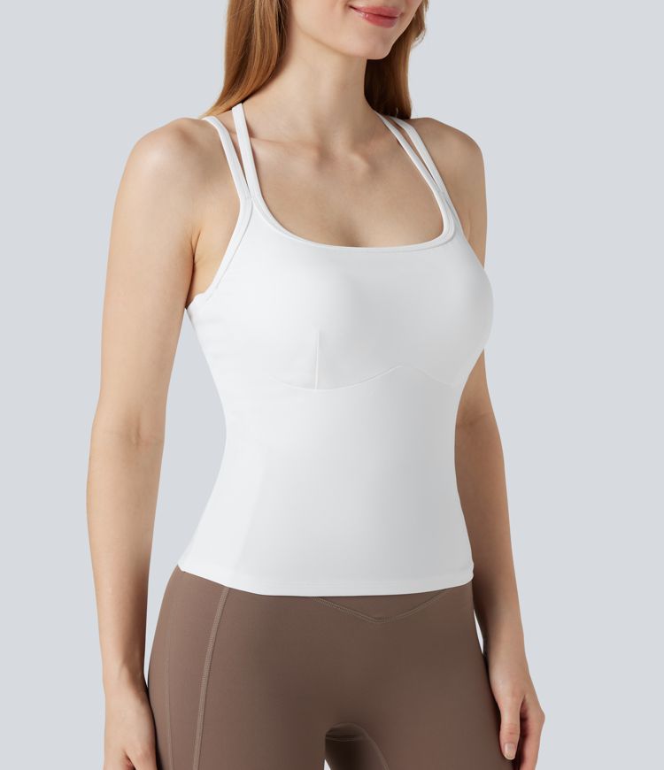 SoftlyZero™ Plush Double Straps Crisscross Back Yoga Tank Top-Longer Length-D-F Cups