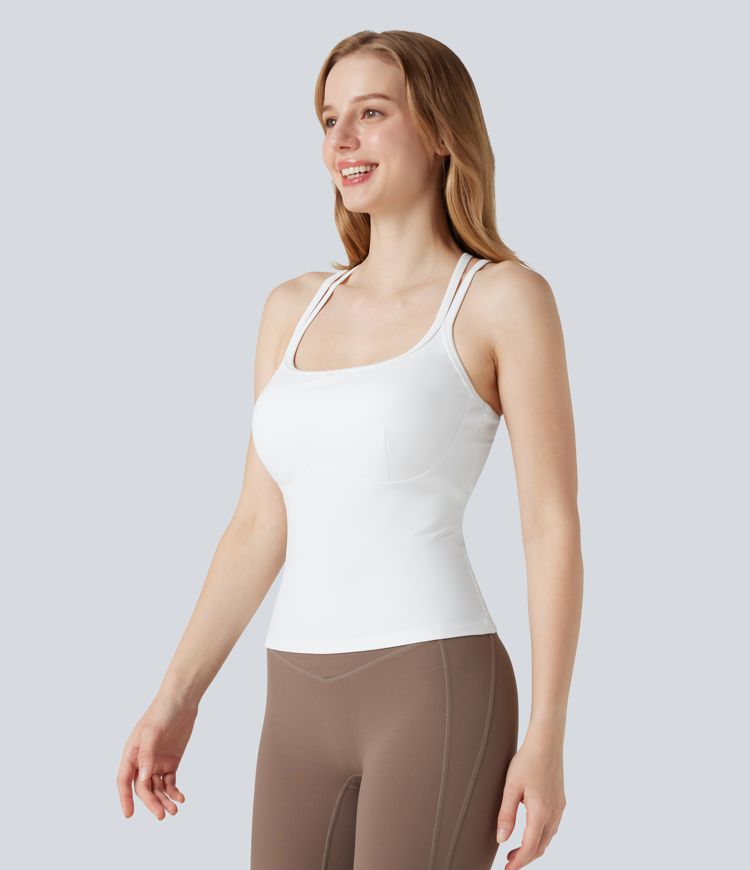 SoftlyZero™ Plush Double Straps Crisscross Back Yoga Tank Top-Longer Length-D-F Cups