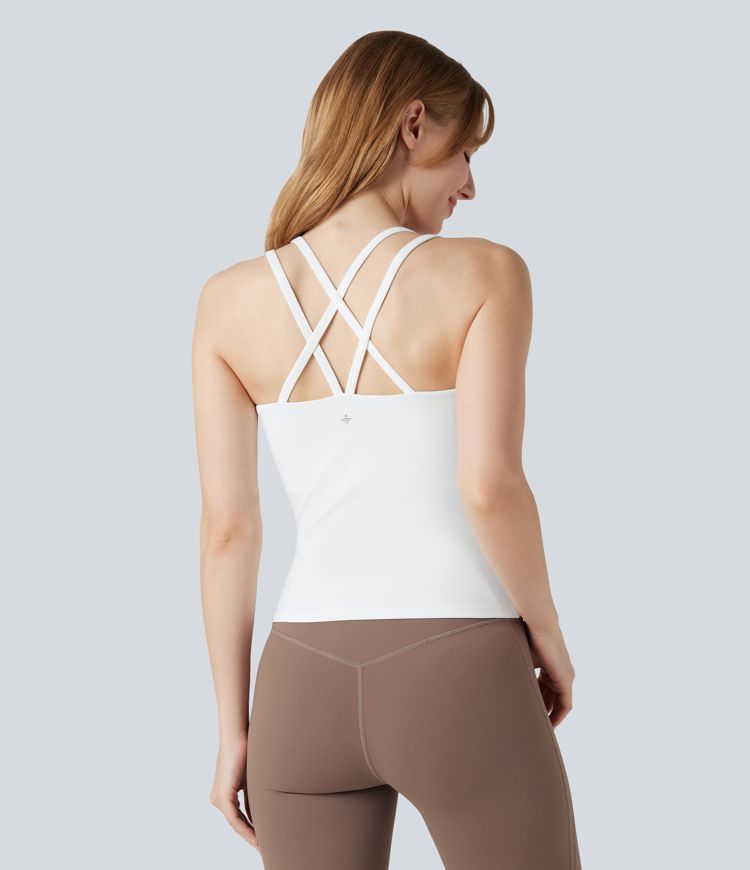 SoftlyZero™ Plush Double Straps Crisscross Back Yoga Tank Top-Longer Length-D-F Cups