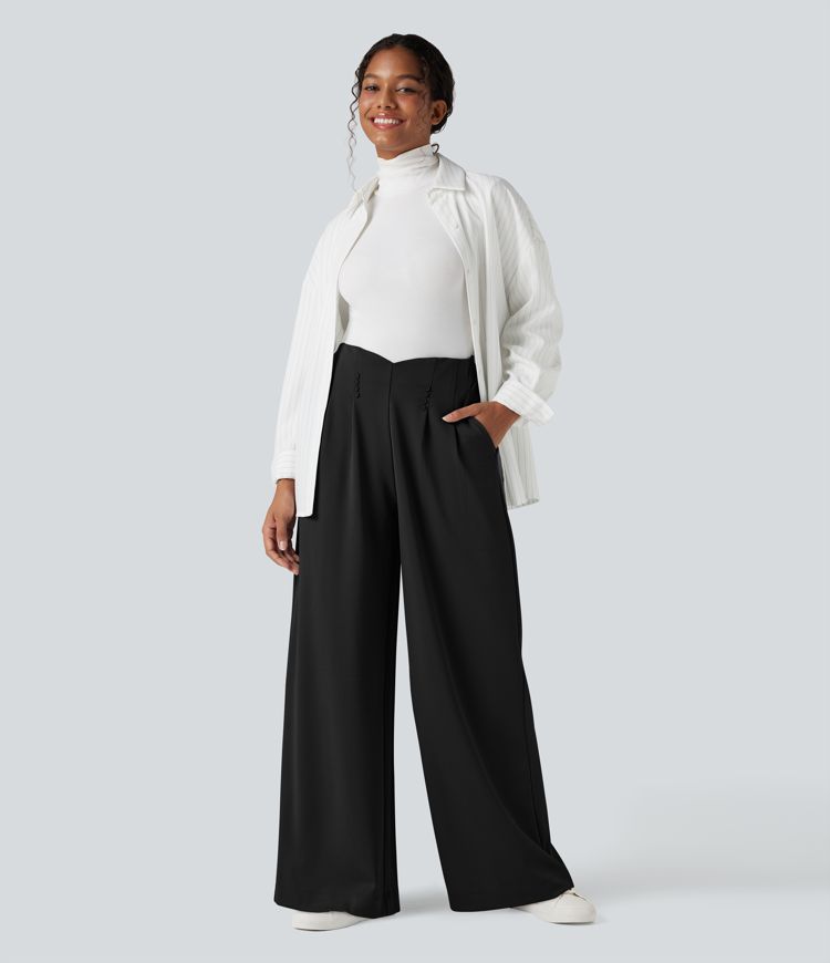 Halara Flex™ High Waisted Wide Leg Crepe Work Pants with Pockets