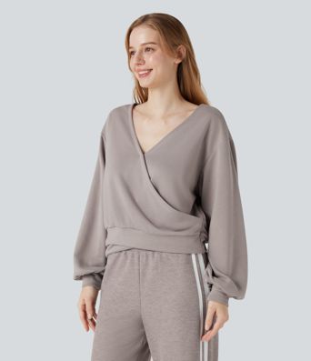 Sudadera casual de cuello en V y manga larga