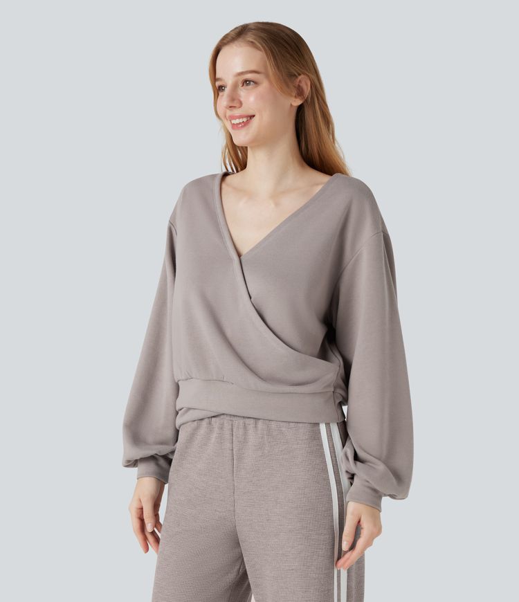 Sudadera casual de cuello en V y manga larga