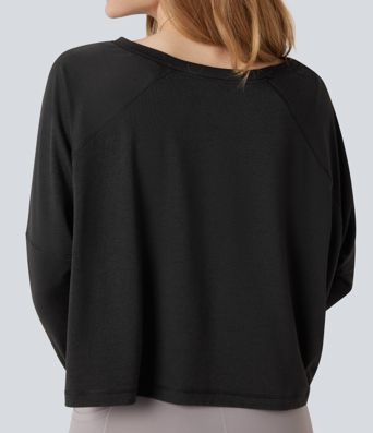 Round Neck Long Sleeve Thumb Holes High Low Relaxed Running Sports Top