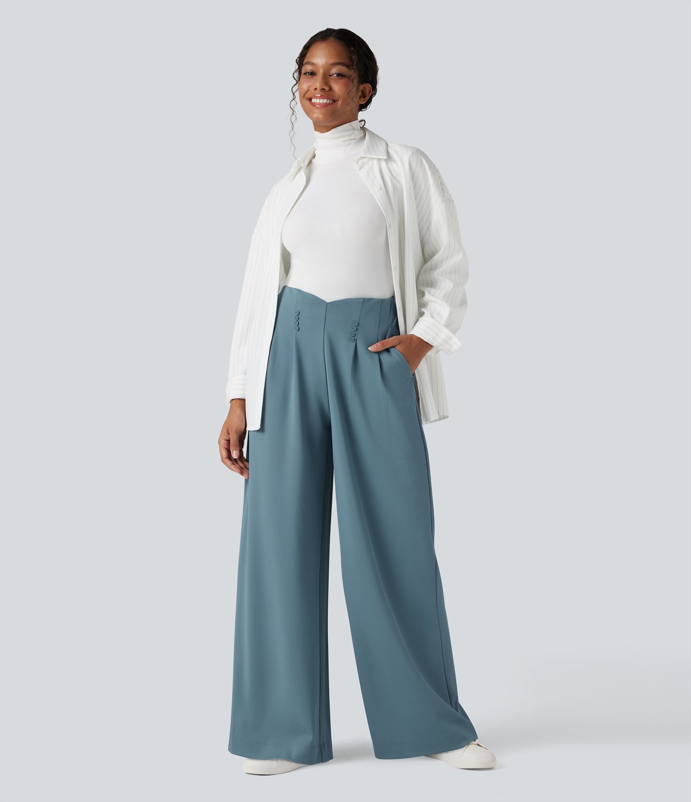 Halara Flex™ High Waisted Wide Leg Crepe Work Pants with Pockets
