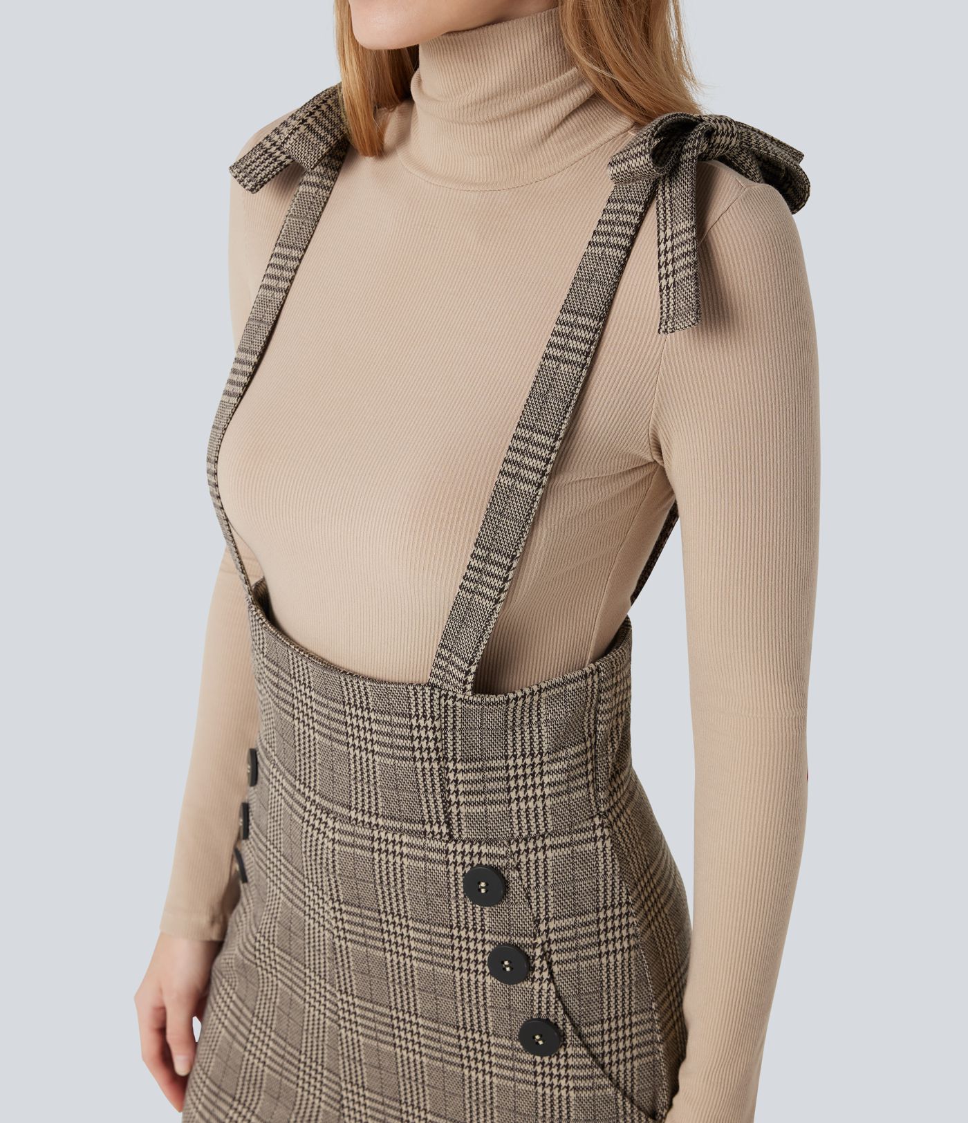 Arbeitsoverall mit Seitentaschen, Karomuster, seitlicher Schnürung und weitem Bein