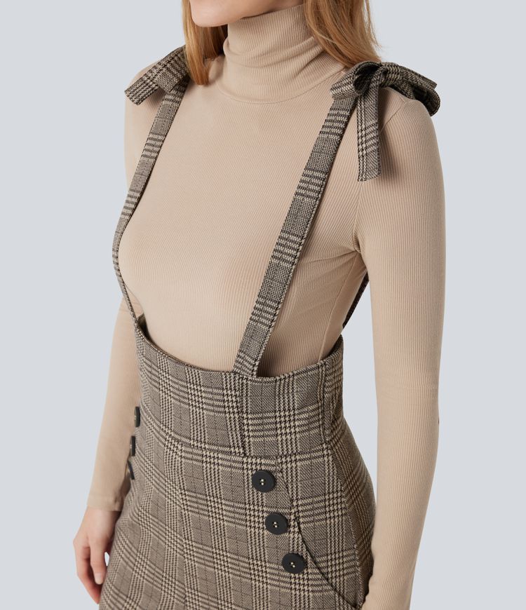 Salopette tailleur pied-de-poule à carreaux jambes larges liens latéraux avec poches