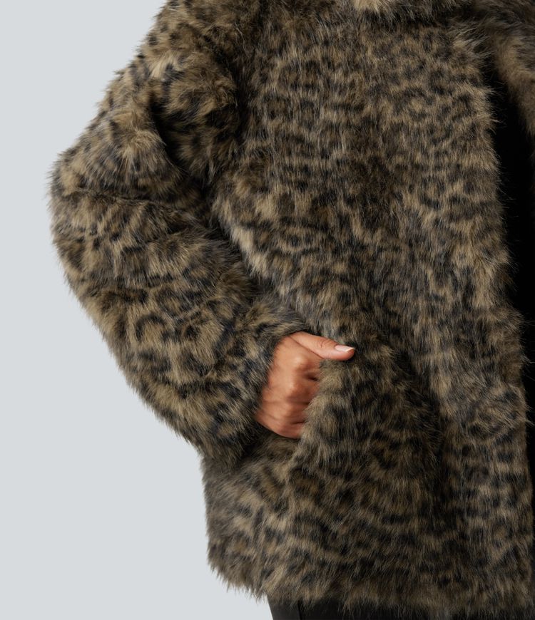 Long Sleeve Casual Faux Fur Coat with Pockets