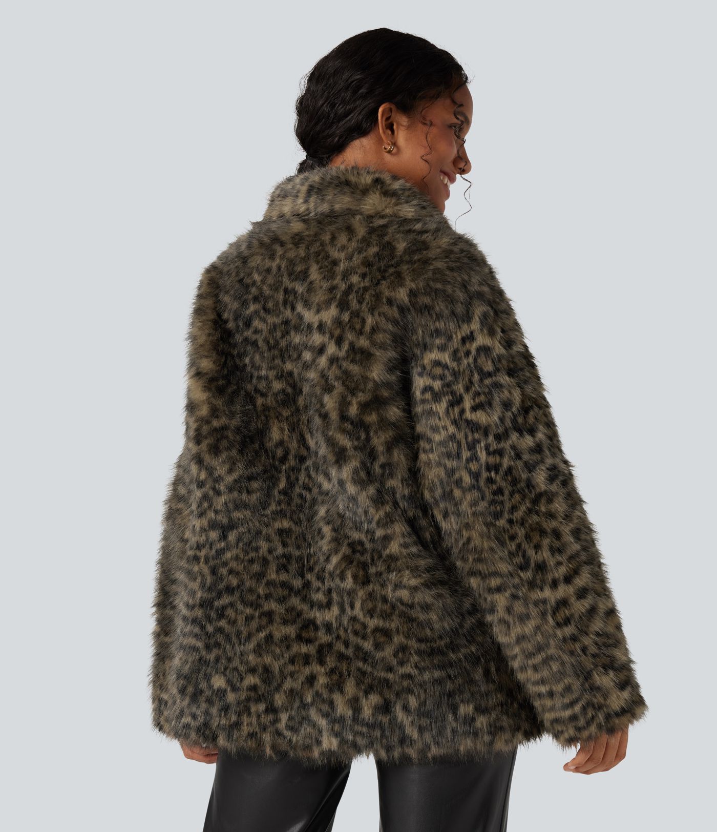 Long Sleeve Casual Faux Fur Coat with Pockets