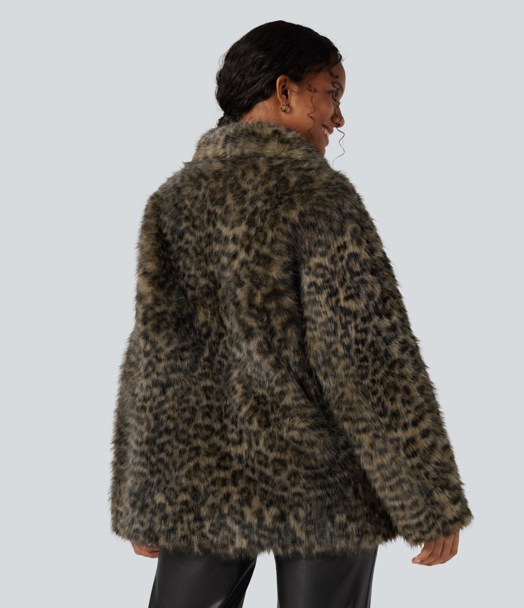 Long Sleeve Casual Faux Fur Coat with Pockets