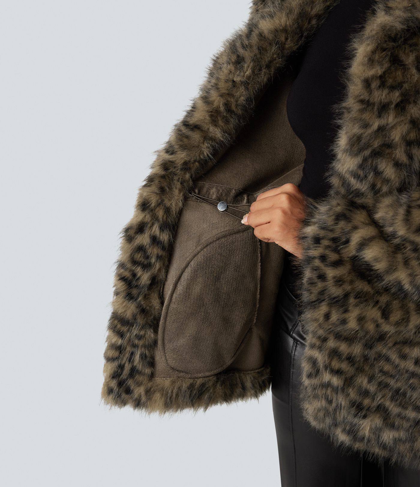 Long Sleeve Casual Faux Fur Coat with Pockets