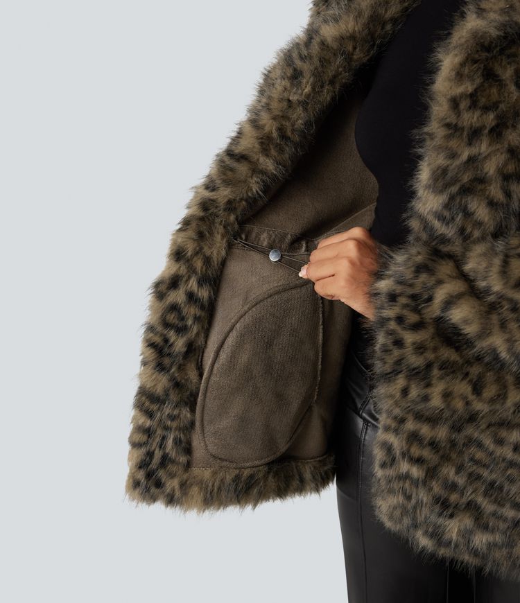 Long Sleeve Casual Faux Fur Coat with Pockets