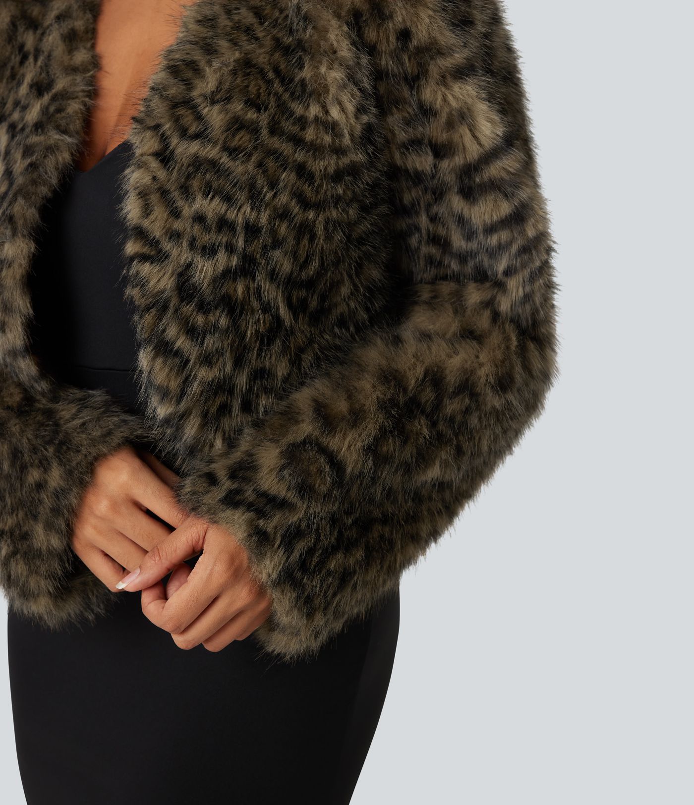 V Neck Long Sleeve Casual Faux Fur Coat