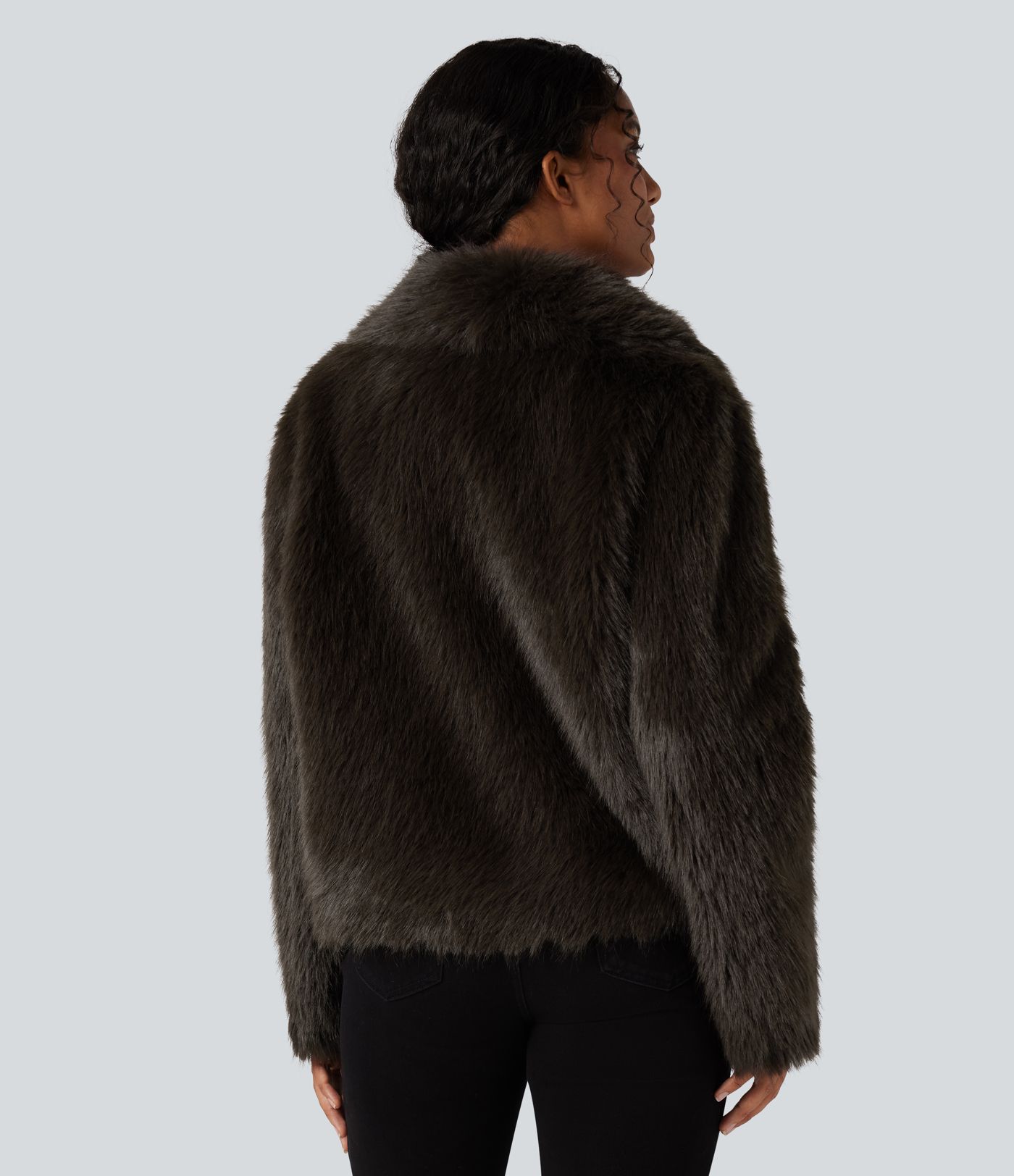 Lapel Long Sleeve Casual Faux Fur Coat with Pockets