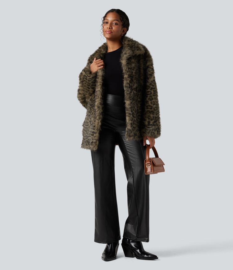 Long Sleeve Casual Faux Fur Coat with Pockets