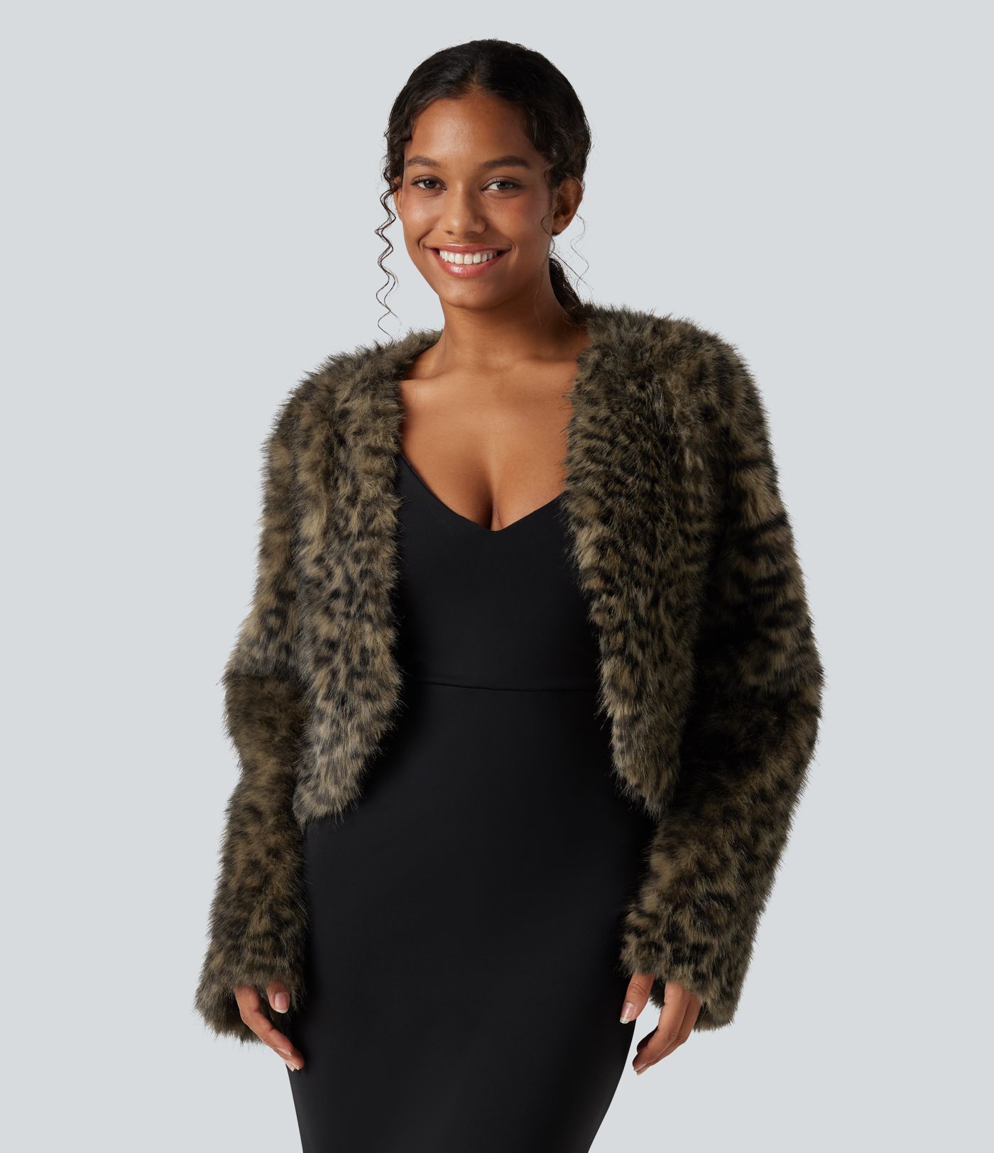 V Neck Long Sleeve Casual Faux Fur Coat