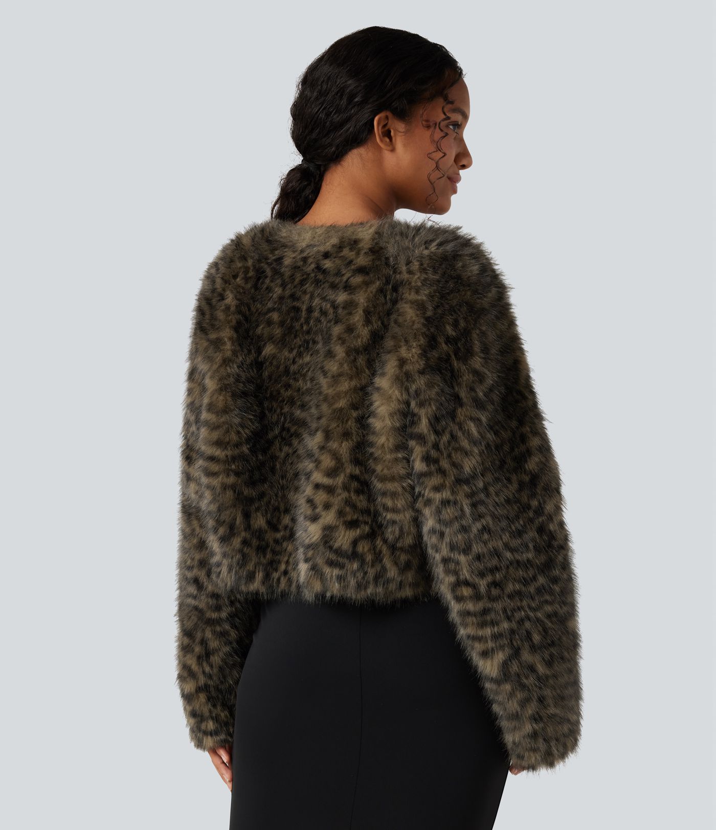 V Neck Long Sleeve Casual Faux Fur Coat