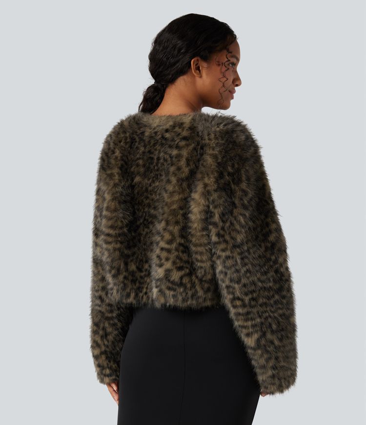 V Neck Long Sleeve Casual Faux Fur Coat