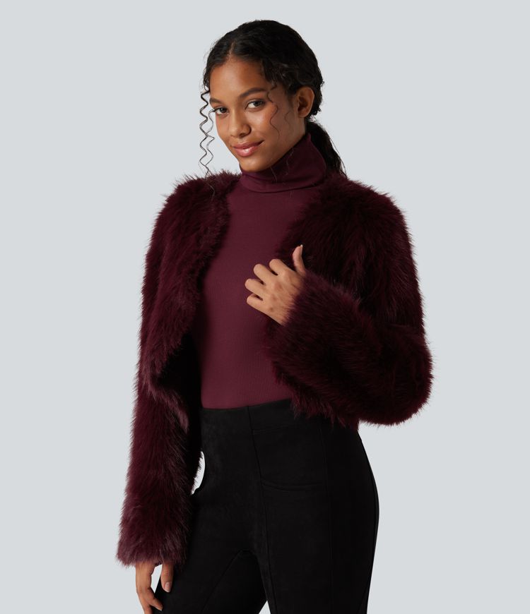 Manteau cape fausse fourrure col V manches longues