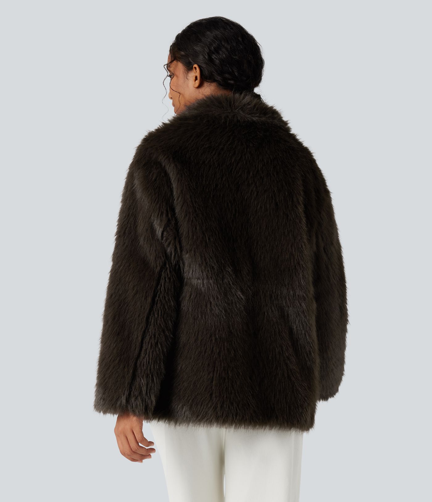 Long Sleeve Casual Faux Fur Coat with Pockets