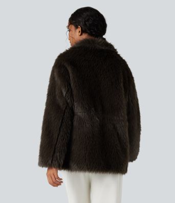 Long Sleeve Casual Faux Fur Coat with Pockets