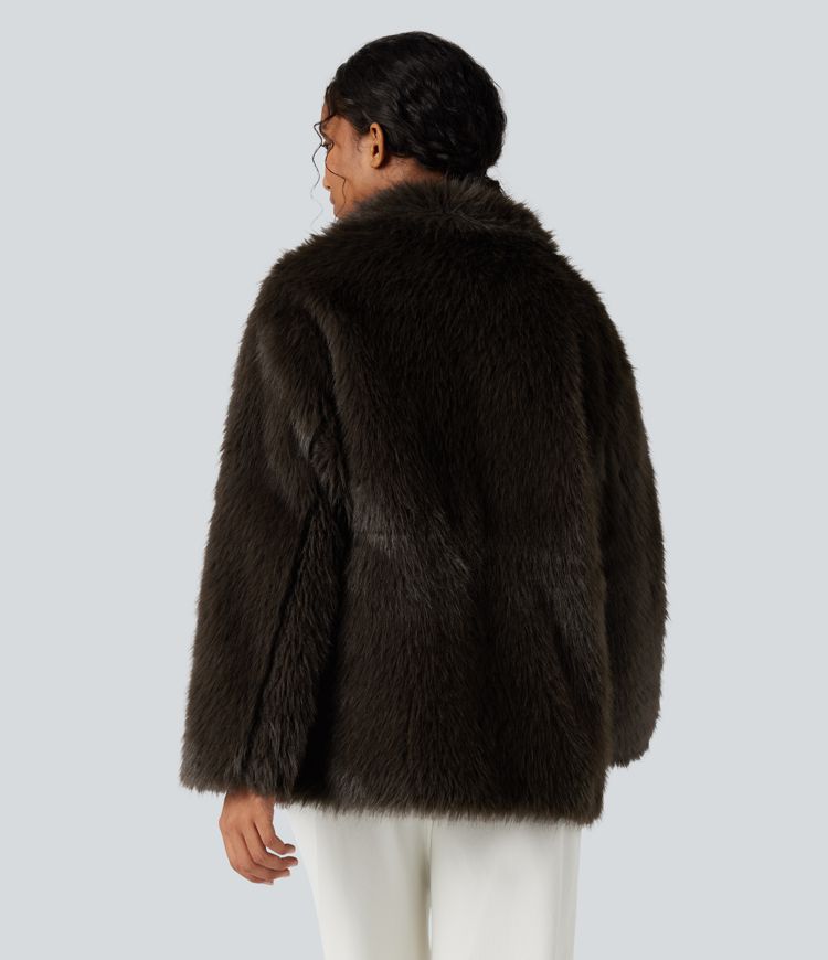 Long Sleeve Casual Faux Fur Coat with Pockets