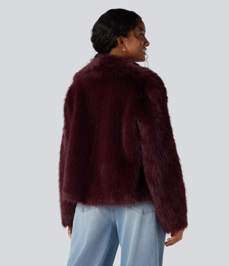 Manteau fausse fourrure col revers manches longues avec poches