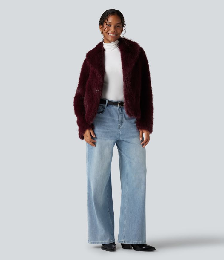 Manteau fausse fourrure col revers manches longues avec poches