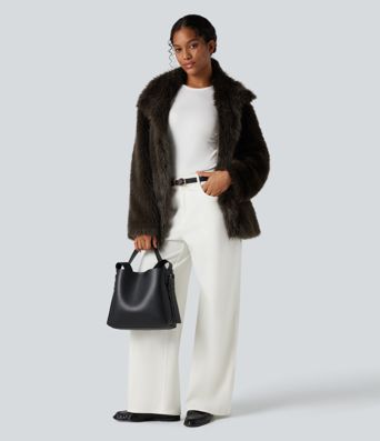 Long Sleeve Casual Faux Fur Coat with Pockets