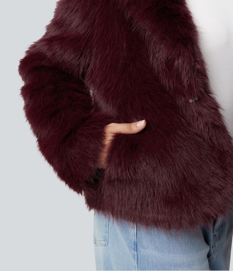 Manteau fausse fourrure col revers manches longues avec poches