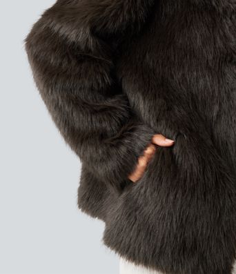 Long Sleeve Casual Faux Fur Coat with Pockets