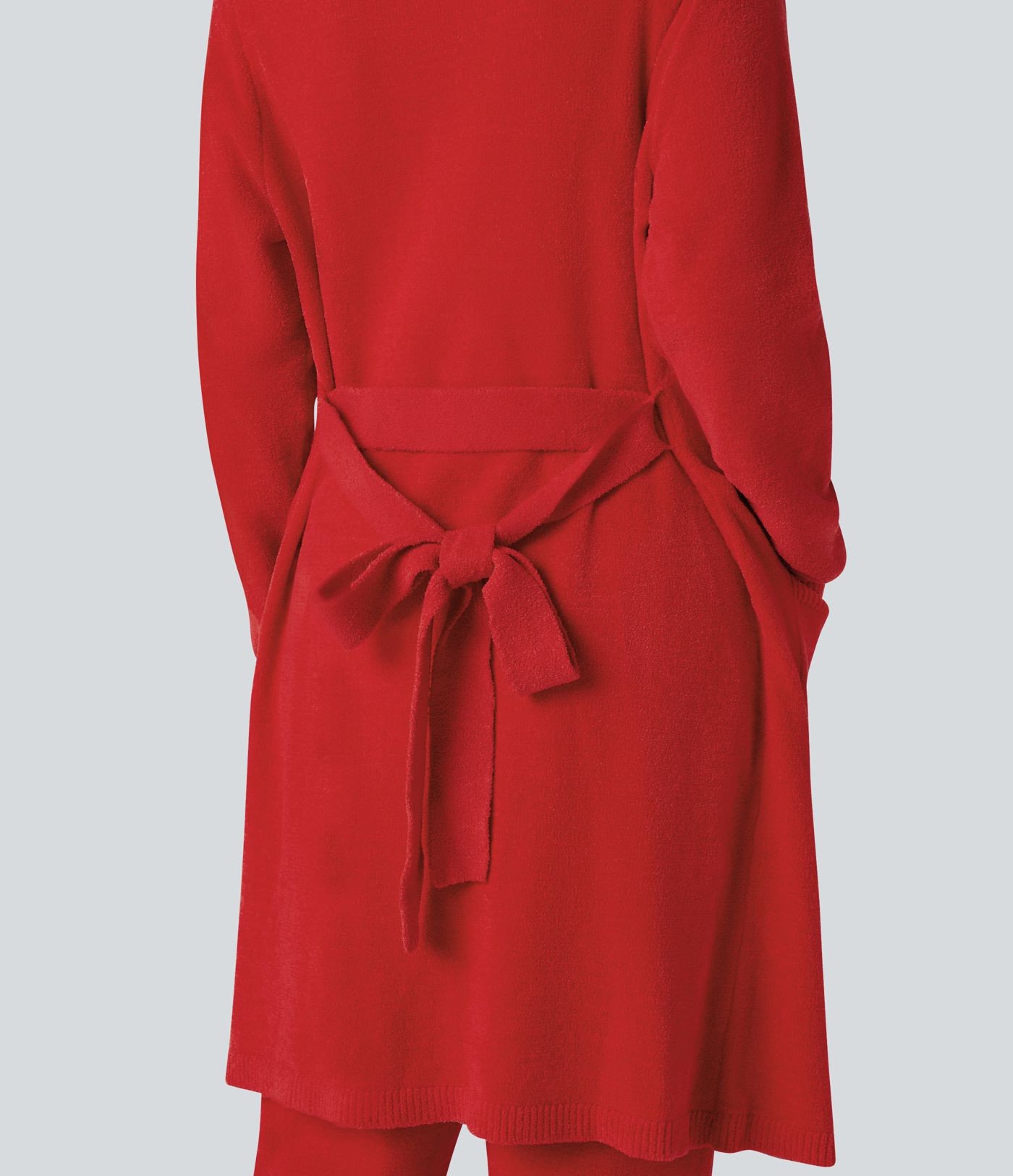 Open Front Long Sleeve Belted Longline Sweater Knit Lounge Robe with Pockets