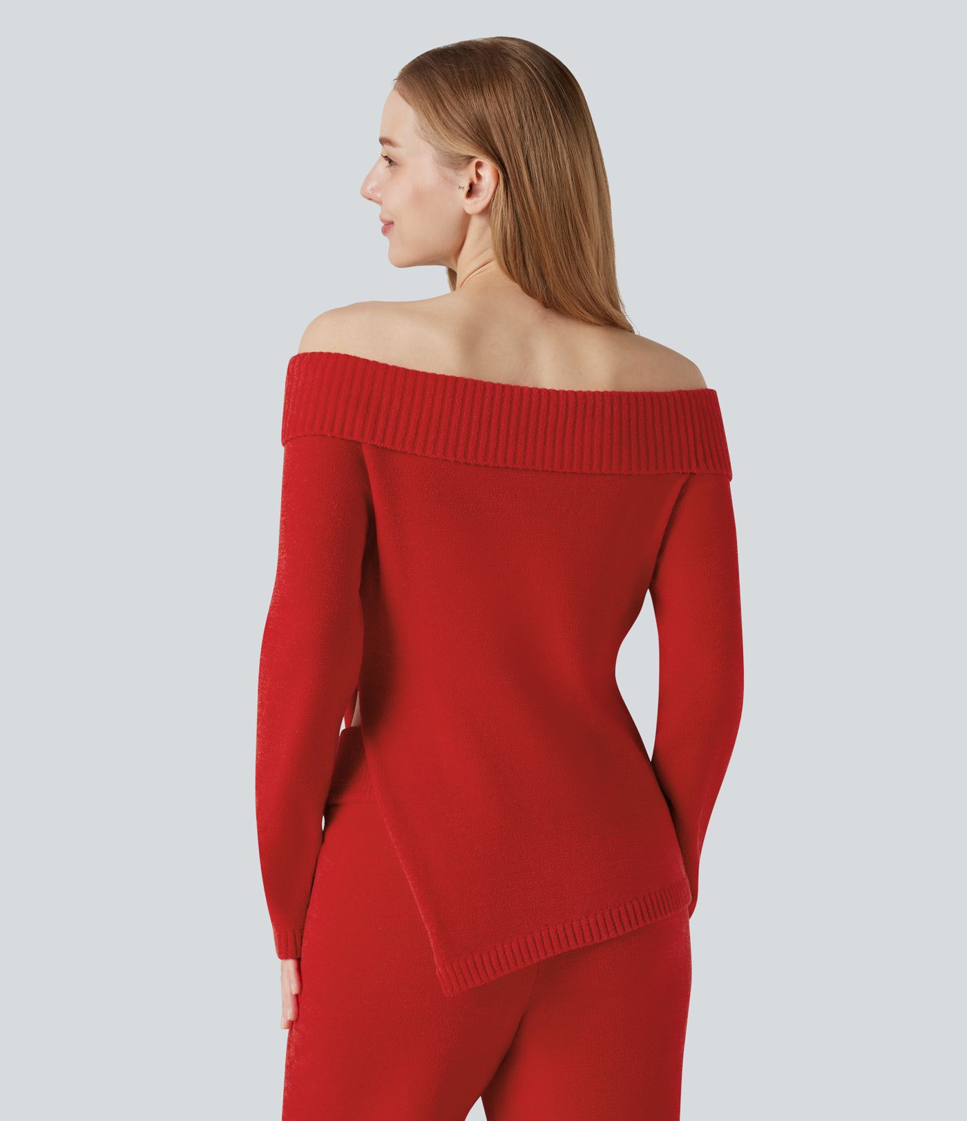 Off-shoulder Long Sleeve Split Hem Lounge Top