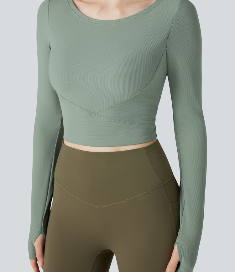 Patitoff™ Flow Pet Hair Resistant Push-Up Long Sleeve Thumb Hole Cropped Yoga Sports Top