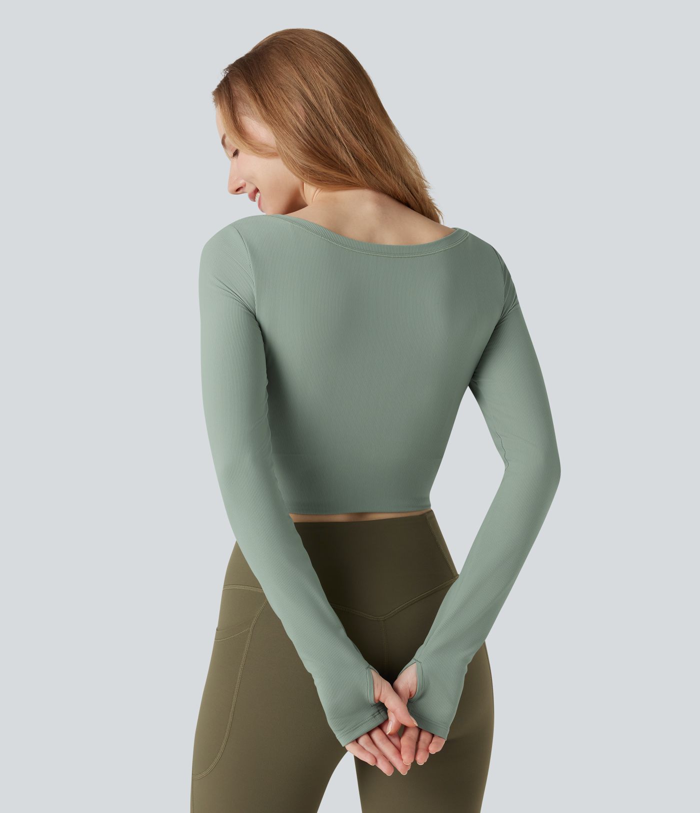 Patitoff™ Flow Pet Hair Resistant Push-Up Long Sleeve Thumb Hole Cropped Yoga Sports Top