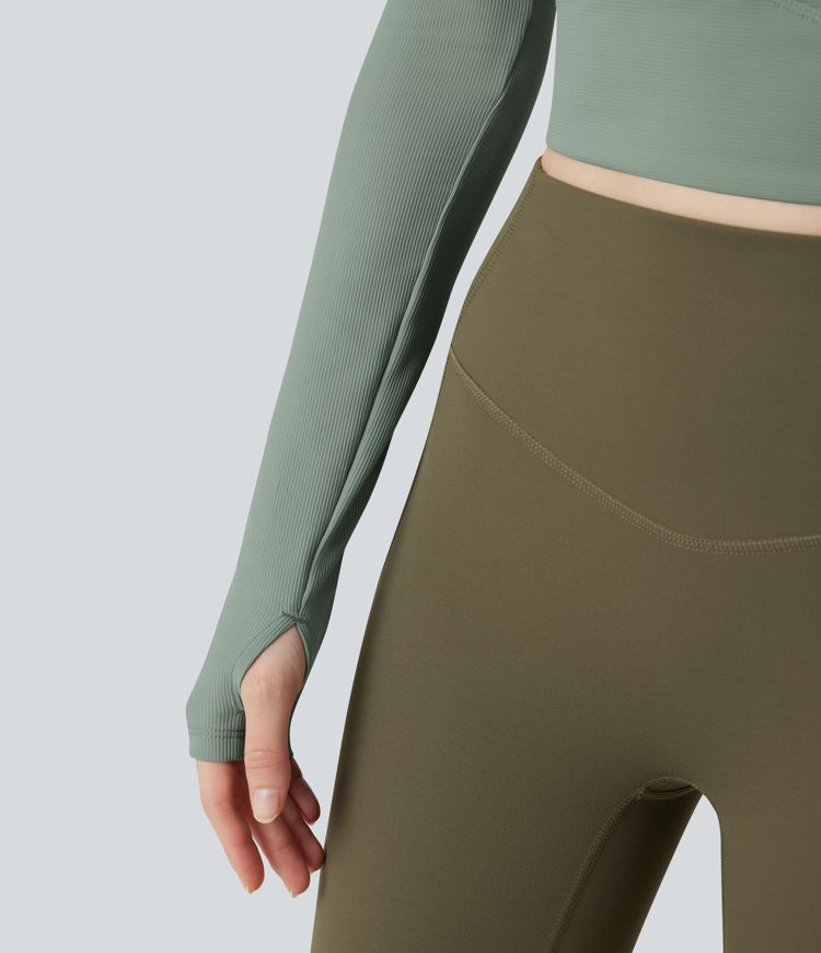 Patitoff™ Flow Pet Hair Resistant Push-Up Long Sleeve Thumb Hole Cropped Yoga Sports Top