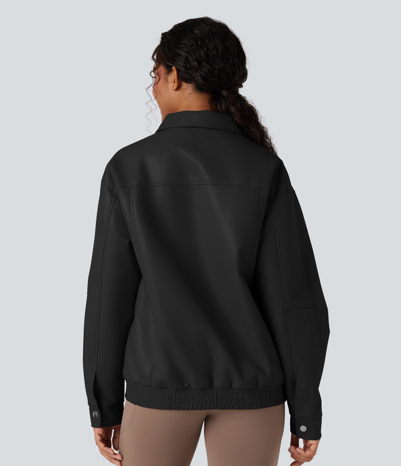 Veste tissu enduit col manches longues coupe décontractée avec poches