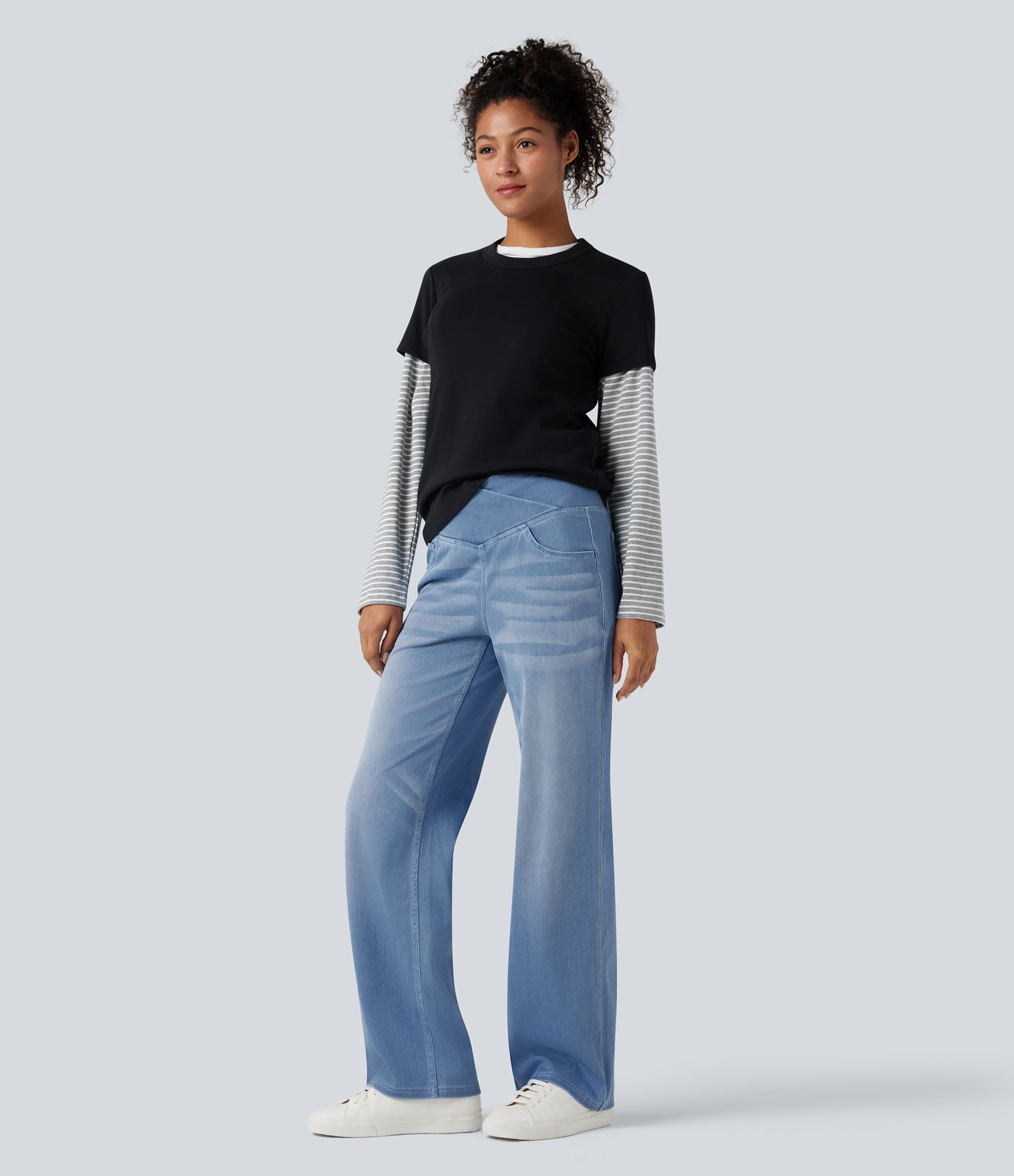 Halara Flex™ SoCinched Crossover — jean taille haute à effet gainant pour le ventre, avec poches, coupe droite et coupe décontractée